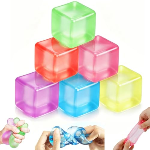 Yqhugbc 6 stycken Squishy Cube Toys, Large Squeeze Toys, sensoriska stressbollar, Squishy Ball stressreducering, Ice Cube Fidget Squishy Toys för barn och vuxna (6 färger)