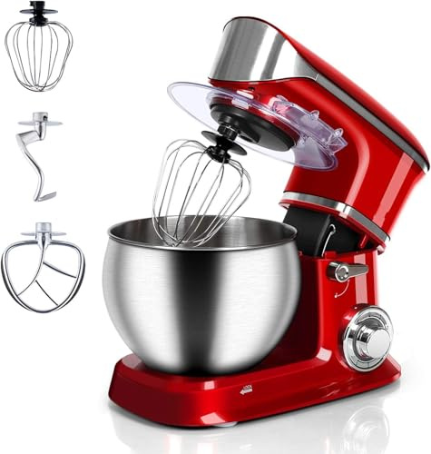 ROYALTY LINE, Robot Multifonction 1800W RLPKM19007-RED, Capacité 6,5L, Réglages de Vitesse Variables, Accessoires Inclus : Batteur, Crochet Pétrisseur, Fouet Ballon