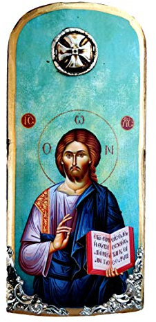 Iconsgr Griechisch-christlich-orthodoxe Holz-Ikone Jesu Christi K30