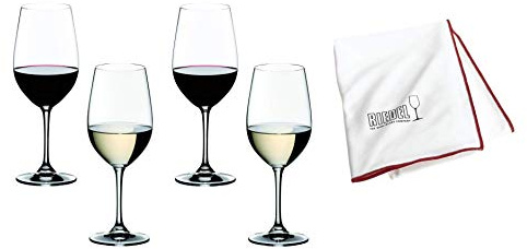 RIEDEL Vinum 4 x vitt vin rött vin set med glasduk, Riesling Grand Cru/Zinfandel (7416/54 + 5010/07) fördelset
