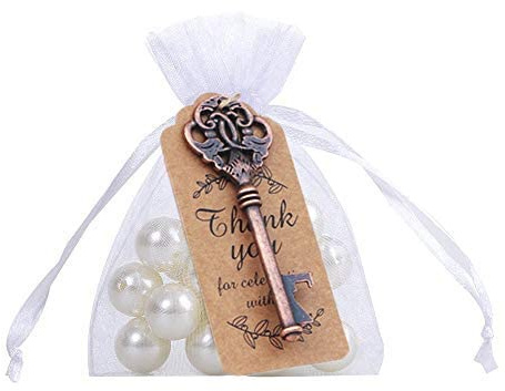 Amajoy Lot de 50 décapsuleurs rustiques vintage avec étiquette de carte et sac transparent pour dragées de mariage, fête prénatale