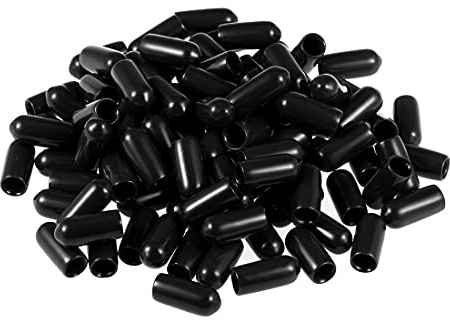 sourcing map 100pcs Rubber End Caps 5mm ID Vinyl Round Tube Bolt Cap Cover Screw Thread Protectors Black