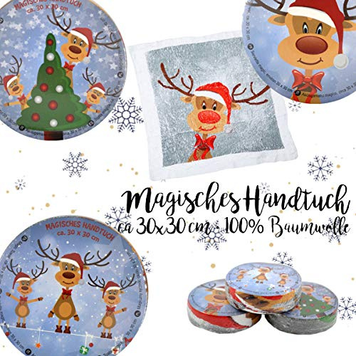 Cepewa Magic Hand Towel Reindeer Christmas Advent Calendar Set of 3 Wash Cloths 30 cm Children's Party Bag