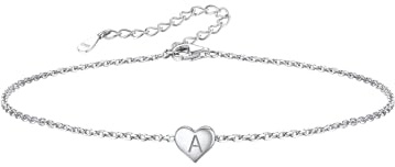 Silvora S925 Silber Mini Buchstabe A-Z Kleine Initial Herz Anhänger Name Fußkette/Armbänder für Damen Frauen Mädchen 22cm+5cm Verlängerketten