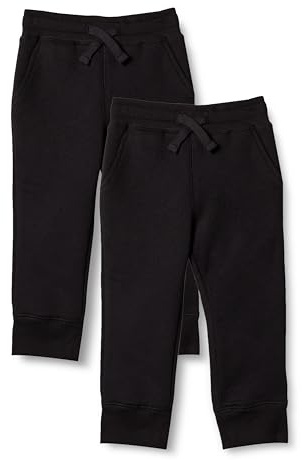 Amazon Essentials Pantalón deportivo jogger de forro polar Niño, Pack de 2, Negro, 8 años