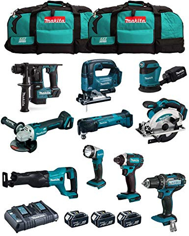 Kit MAKITA MK1001 (DDF482 + DHR171 + DGA504 + DTD152 + DJV182 + DSS610 + DJR186 + DBO180 + DTM51 + DML802 + 3 Batterien 5,0 Ah + Ladegerät + 2 x LXT600)