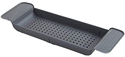 Badewannenregal Ausziehbare Badewannenablage Badewanne Caddy Teleskopablauf Badewanne Badezimmer Dusche Organizer Kunststoff-Badewannen-Aufbewahrungsregal.-Black+Grey