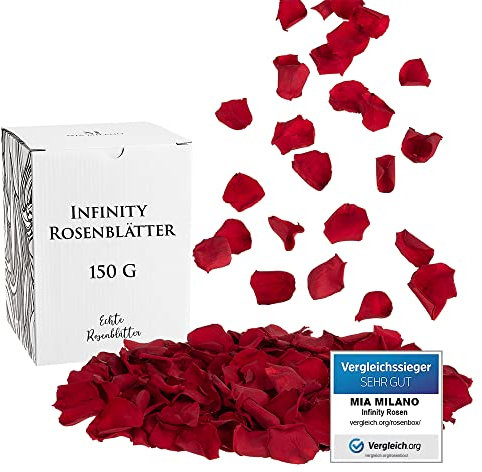 Mia Milano Rosenblätter Rot getrocknet | 150 g Echte Rosenblüten | Konservierte Blütenblätter (5 Jahre haltbar) Romantisches Geschenk für Frauen mit Rosenduft