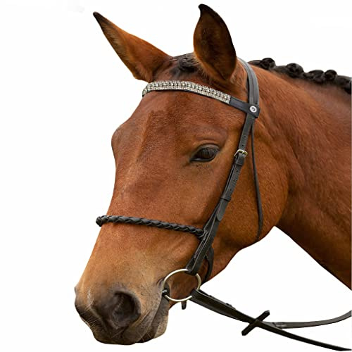 Saddles World Fancy Brown Leather Center Pink Pearl with Clear Crystals Browband - Cob Size