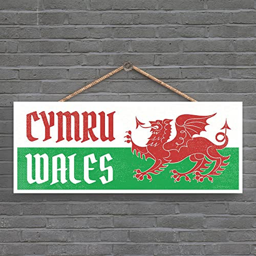 Global Designs Cymru Wales Welsh Dragon Sign Welsh Flag Decorative Hanging Wooden Plaque