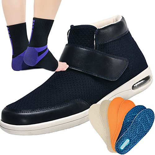 Aocase Chaussures Orthopédiques Homme Chaud Bottes Diabétiques Oedème Bouffi Pied Velcr Scratch Chaussons Montants Homme pour l'arthrite Œdème,Bleu,41 EU