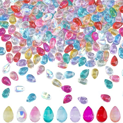 HOBBIESAY 200Pcs Teardrop Glass Beads Teardrop Czech Glass Beads 9mm Transparent Water Drop Crystal Faceted Tear Drop Bead Bead for Jewellery Making DIY Beading Bracelet