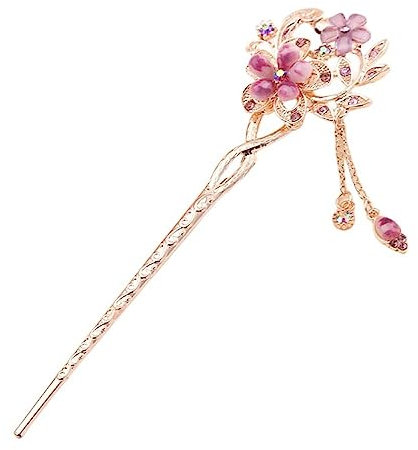 Chinesische Haarnadel,Haarstab, Haarnadel, Retro, Traditionell, Klassisch, Essstäbchen, Gabeln, Lila Blumen, Blätter, Eingelegte Zirkonia, Quasten, Schmuck, Haarschmuck Für Frauen, Langes Haar, B