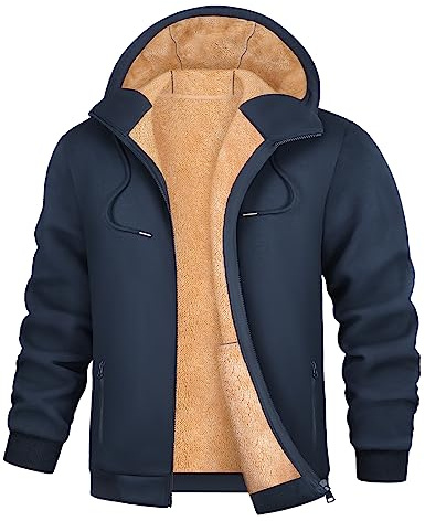 UMIPUBO Felpa Uomo Felpa con Cappuccio Fodera in Pile Invernale Giacca con Zip Caldo Manica Lunga Termica Fleece Pullover Hoodie Sweatshirt con Cerniera Cappotto da Uomo (Marina Militare, L)