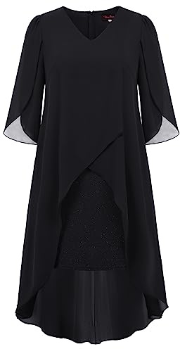 Hanna Nikole Damen Business Bleistift Kleider Hips-Wrapped Kleid für Hochzeit Schwarz 52 Plus