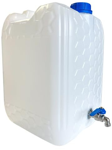 pokm toolsmarket - Wasserkanister mit Hahn, 20 Liter, Trinkwasser Kanister mit Zapfhahn Verzinkt, Wassertank BPA-frei, Wasserbehälter mit Schraubdeckel für Camping - Weiss Farbe