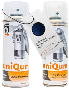 UniQum Autolack + Klarlack 2K Spraydose für ALFA ROMEO BLU SETA/OLTREMARE 567A Autolack Reparatur 2 x 400 ml