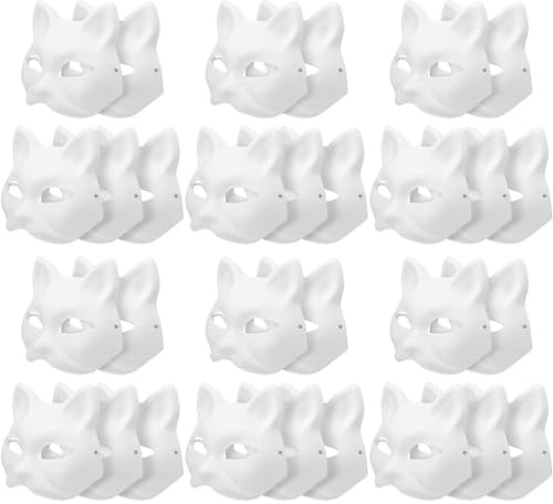 TOYANDONA Lot de 30 masques pour chat - Masques blancs en papier non peint - À faire soi-même - Pour Halloween - Demi-visage - Pour mascarade, fête cosplay