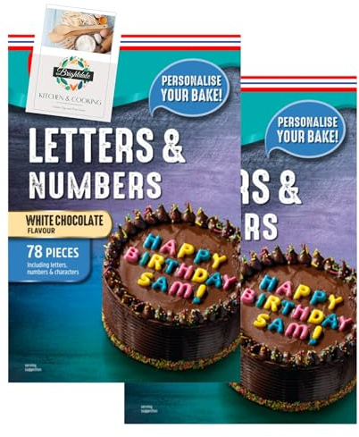 Edible Alphabet Cake Decoration Bundle with Dr Oetker Chocolate Letters and Numbers 2 Pack + Brightdale Kitchen Booklet