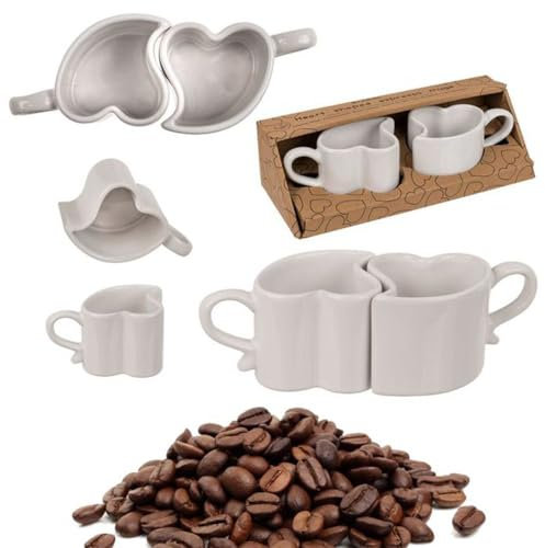 Out of the blue coppia 2 tazzine da caffè espresso in gres bianco a forma di cuore per innamorati