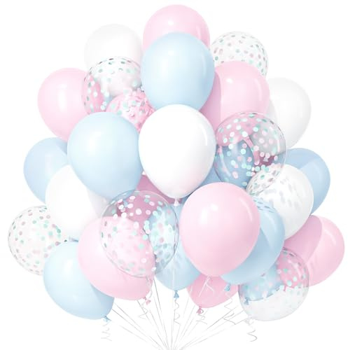 Teselife Rosa und Blau Luftballons, 30Stück 12 Zoll Pastell Rosa Blaues Weiß Konfetti Ballon Gender Reveal Ballons Geschlecht Offenbaren Kinder Junge Mädchen Geburtstag Hochzeit Baby Shower Party Deko