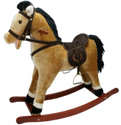 Cavallo a Dondolo Grande Marrone Chiaro, Peluche Cavalcabile, Nitrisce e Muove la Bocca