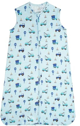 EASWEET Infant Bamboo Viscose 0.5 TOG Sleep Sack, 2-Way Zipper Lightweight Summer Sleep bags, Construction Vehicle, 3-6 Months