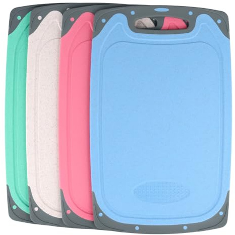 DAKFOOK 4 Pcs Chopping Board Set, 4 Colors Thick Plastic Cutting Board with Hanging Hole, Kitchen Using Cutting Boards for Fruits, Vegetables, Meats