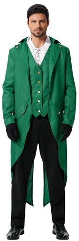 EFOGEP Herren Steampunk Vintage Frack: Prinz Langarm Button Down Jacke Gothic Viktorianisch Gehrenkleid Uniform Mittelalterlich Gothic Smoking Renaissance Pirat Halloween Kost�m Gr�n L