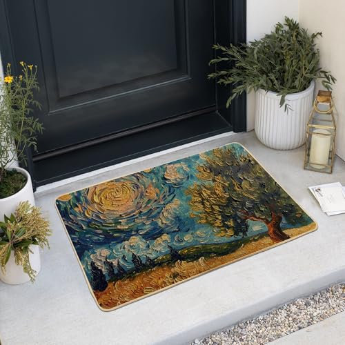 Paillasson Sunset Art – Paillasson arbre coloré pour extérieur et intérieur, décoration saisonnière, en caoutchouc imperméable, antidérapant, absorbant la poussière, facile à nettoyer, 73,7 x 43,2 cm