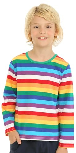 Mud Kingdom T-shirt per bambini e bambine, girocollo, a righe arcobaleno, in cotone, 12 mesi-10 anni, Striscia arcobaleno verde, 4 anni