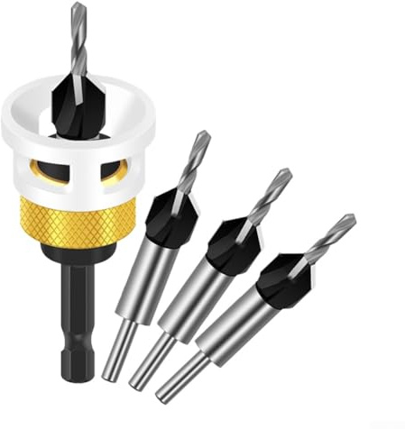 Carbide Tipped Countersunk Drill Bit with Hex Shank Countersunk Drill Bit Set Adjustable Countersink Drill Bit with Depth Stop Hex Shank for Woodworking