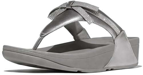 Fitflop Sandali da donna Lulu Glitz-bow in pelle con punta, Silvereen, 36 EU