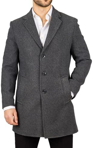 TruClothing Men's Overcoat Notched Lapel Collar Wool Blend Classic Trench Coat Winter Jacket - Grey XXL