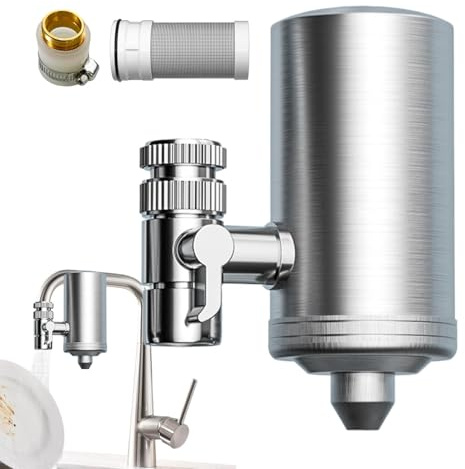 Filtro 'acqua per rubinetto - Filtro acqua per montaggio rubinetto in | acciaio | Purificatore d'acqua rubinetto per acqua più pulita, filtrata, facile installazione, per la casa,