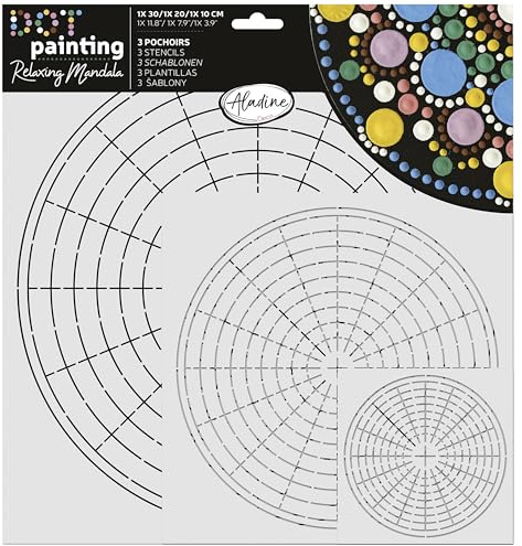 Aladine - Kit 3 Pochoirs Gabarits Mandalas - 10, 20 & 30 cm - Pour Créer Mandalas en Dot Painting - Peinture sur Galet, Bois, Tissus, Toiles - Dotting Peinture Points - Loisirs Créatifs - 81275