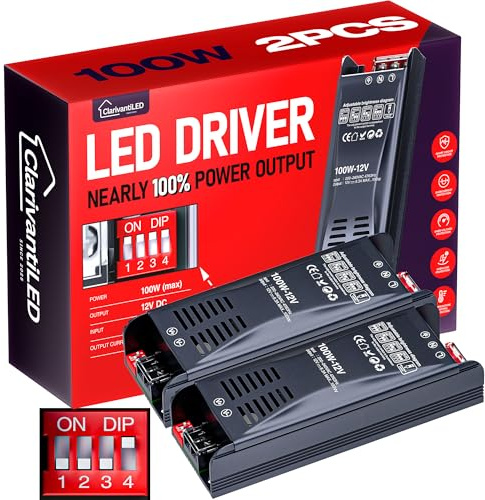 ClarivantiLED LED Trafo Dimmbar 12V 100W 8.33A 2pcs Transformator AC 220V 230V auf 12V DC Netzteil Power Supply für LED Strip Netzteil 12V Konstantspannungs Power Supply für Beleuchtung