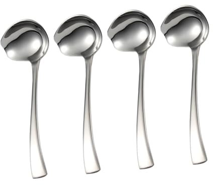 Cabilock 4pcs Mint Sauce Spoons Mirror Polished Stainless Steel Cocktail Mixing Spoon Non-Slip Grooves for Restaurant