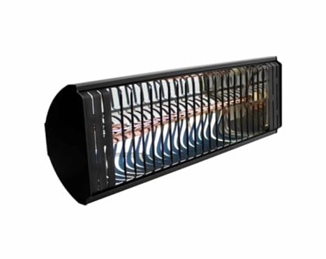 eDecks Ecostrad Heatglo Infrared Metal Patio Heater - Black - 2kW - Low Glare - Wall or Ceiling Mounted Outdoor Heater for Patios, Gardens & Covered Spaces