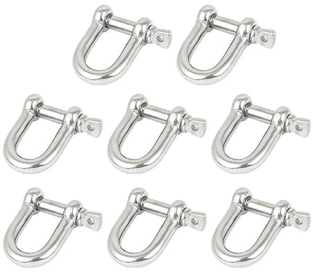 5mm D Ring Shackles M5-304 Stainless Steel Heavy Duty Safety Lock, D-Shape Bow Shackle for Chains/Wire Rope/Lifting, Marine & Outdoor Use (Pack of 8)