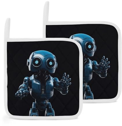 Blue Robot Topflappen, hitzebeständig, dick, mit Aufhängeschlaufen, rutschfeste Topflappen, pflegeleicht, kleine heiße Pads für Küche, Kochen, Backen, Grillen, 20,3 x 20,3 cm, 2 Stück