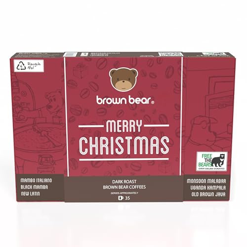 Strong Dark Roast Espresso Christmas Coffee Beans Taster Gift Set For Coffee Lovers - 6 Brown Bear Blends In 1 Xmas Selection Pack – Strength 5 - Brown Bear
