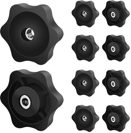 Ezitruz Tuerca con mango de estrella M10, 8 unidades, diámetro exterior 48 mm, color negro, forma de estrella, tuerca de mariposa, rosca interior, hierro para máquinas y equipos, muebles, máquinas