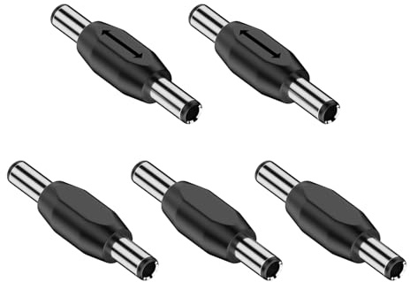 5 Pcs 5.5mm x 2.1mm Male to Male DC Connector, DC Power Coupler Gender Changer Jack Adapter Barrel for CCTV Camera Extension, Nickel-Plated Smooth Connections, Corrosion Resistant for DC Power Cables