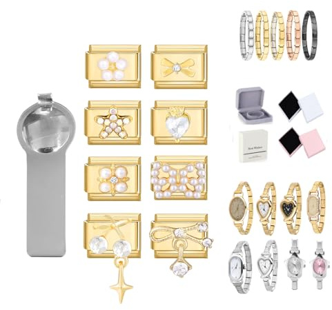 Loozykit Italian charm bracelet charms gold silber 8pcs Set 9mm italian Charms Für Damen Spleißbar Edelstahl italian charm armband DIY armband modul Armbanduhr Geschenke