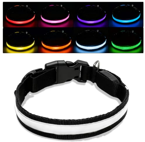 Hundehalsband Hund Leuchtend,Leuchthalsband Hund LED Wasserdicht Verstellba | mit 3 Modi Blinklicht, Sicheres Leuchtendes Halsband für Kleine Mittlere Hunde, Hunde Leuchthalsband USb Aufladbar