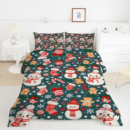 Piumino Singolo Pupazzodineve Trapunte Bastoncinodizucchero Piumone Imbottito Resistente Lavabile, Super Morbida Trapunta, piumini 135x200 cm in Microfibra Reversibile e 2 Federa 50x80 cmY398