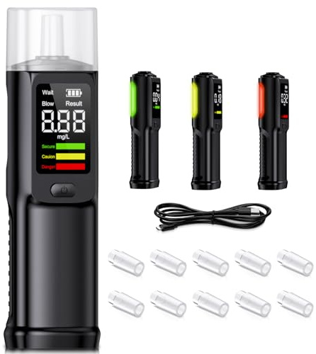 Etilometro Portatile Certificato Alcol Test : Professionale USB C Ricaricabile Alcol Tester con Display Digitale LCD - Precisione di Grado Alcoltest con 10 Bocchini per Uso Domestico e Professionale
