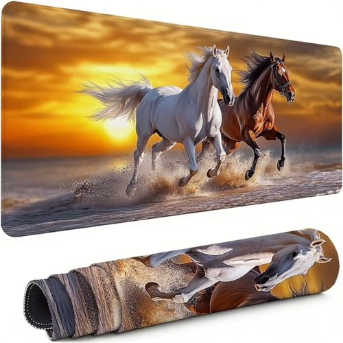 Gaming Mouse Pad Horse Extended Mouse Mat 1400x600x3mm Non-Slip Desk Mat Large, Soft Smooth Surface, Comfortable Keyboard Pad Sunset Improved Precision and Speed for Office Gifts for PC Gamers xg-593