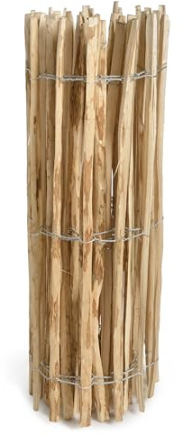 Natural Wood Picket Fence Piling with Wire, Rustic Garden Fencing, 2-3.5 inch Gaps, Outdoor Border Edging (Width: 5m(16ft), Height: 0.9m(3ft))